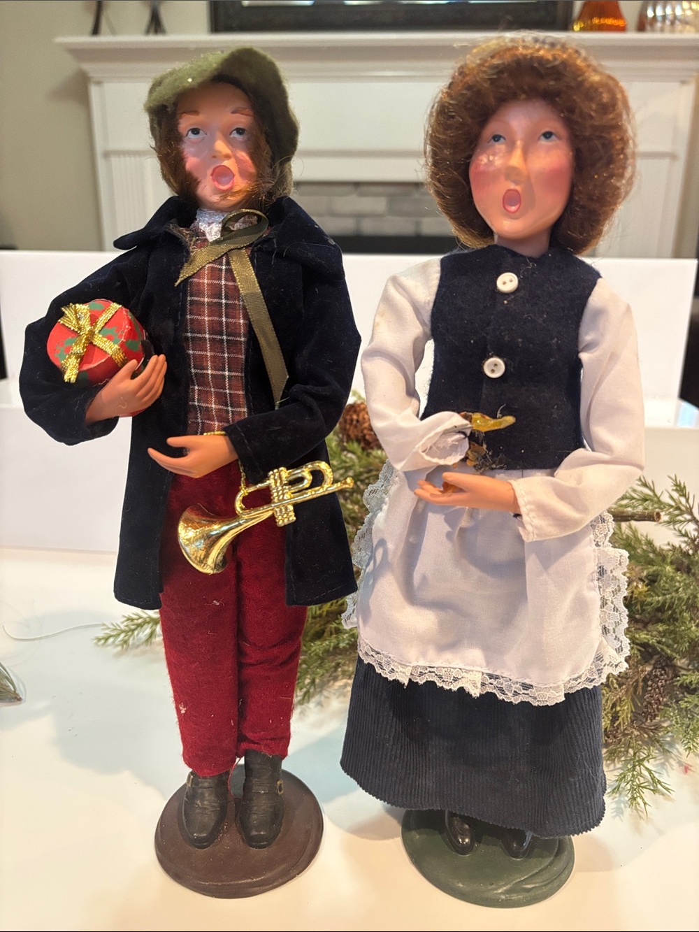 Byers Choice Holiday Caroler Doll Pair - Red, Navy & White
